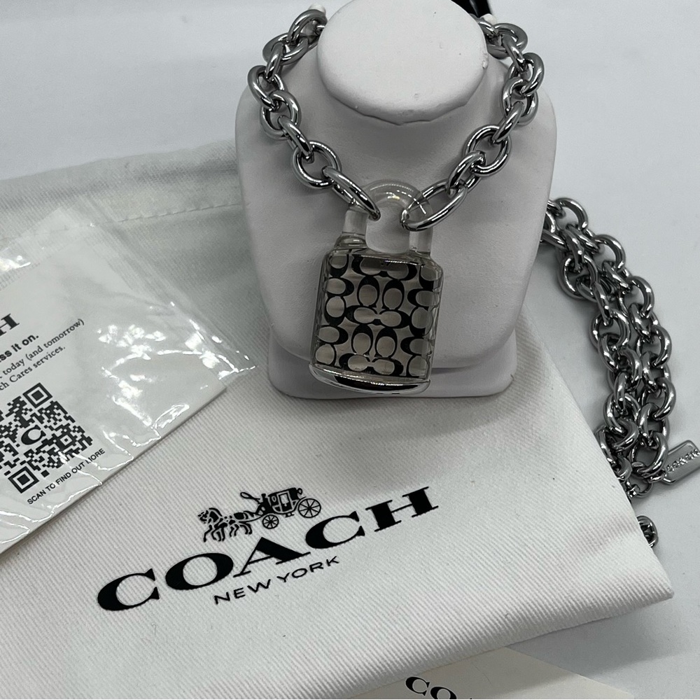COACH Signature Lucite Padlock Pendant Necklace Silver Tone Clear C NWT - Picture 11 of 12